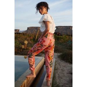 Farm Rio Anthropologie Tropical Leaf Floral Pants Tie Waist Womens Size S